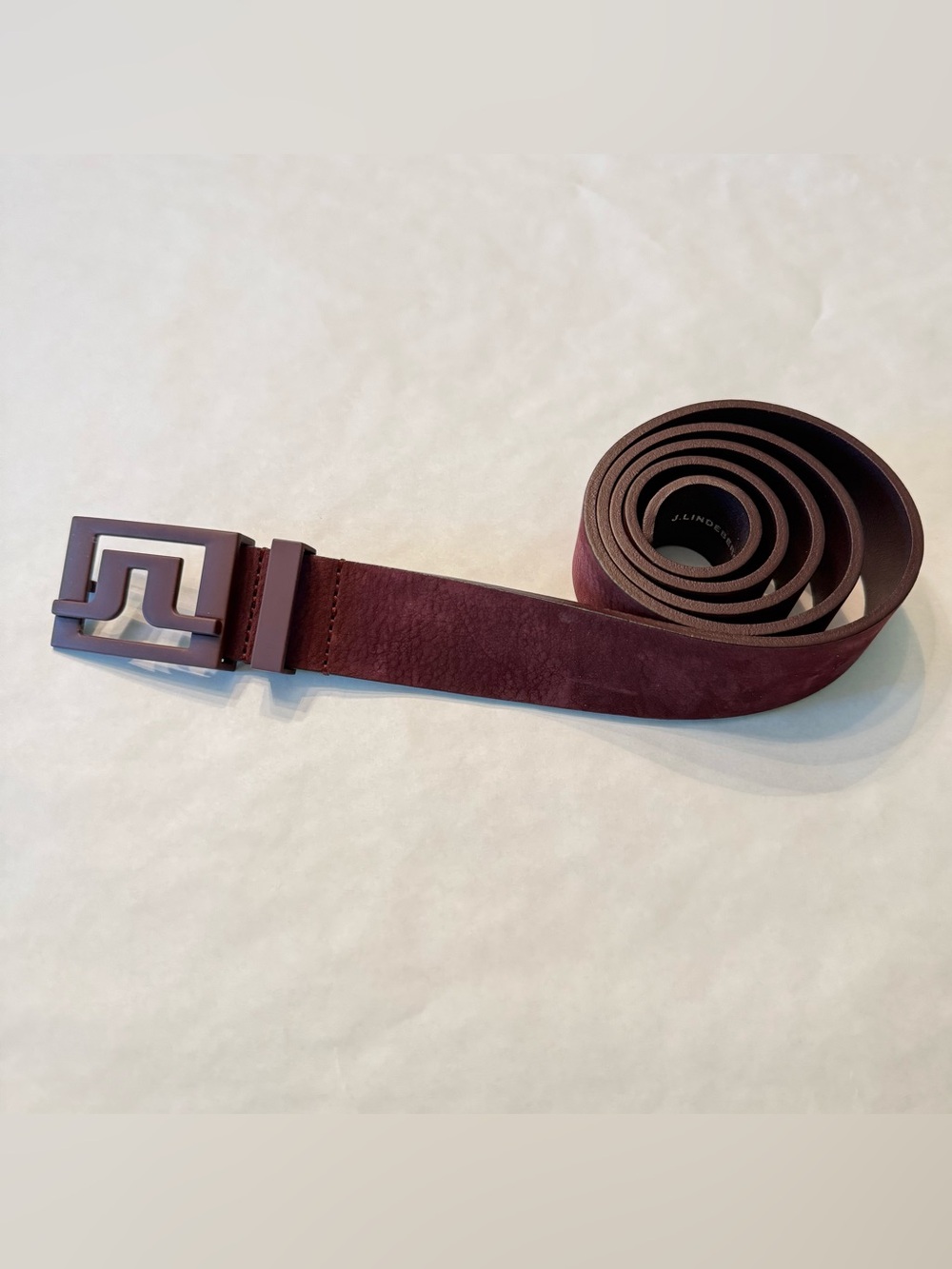 J.Lindeberg Men's Burgundy Suede Belt with Matching Buckle